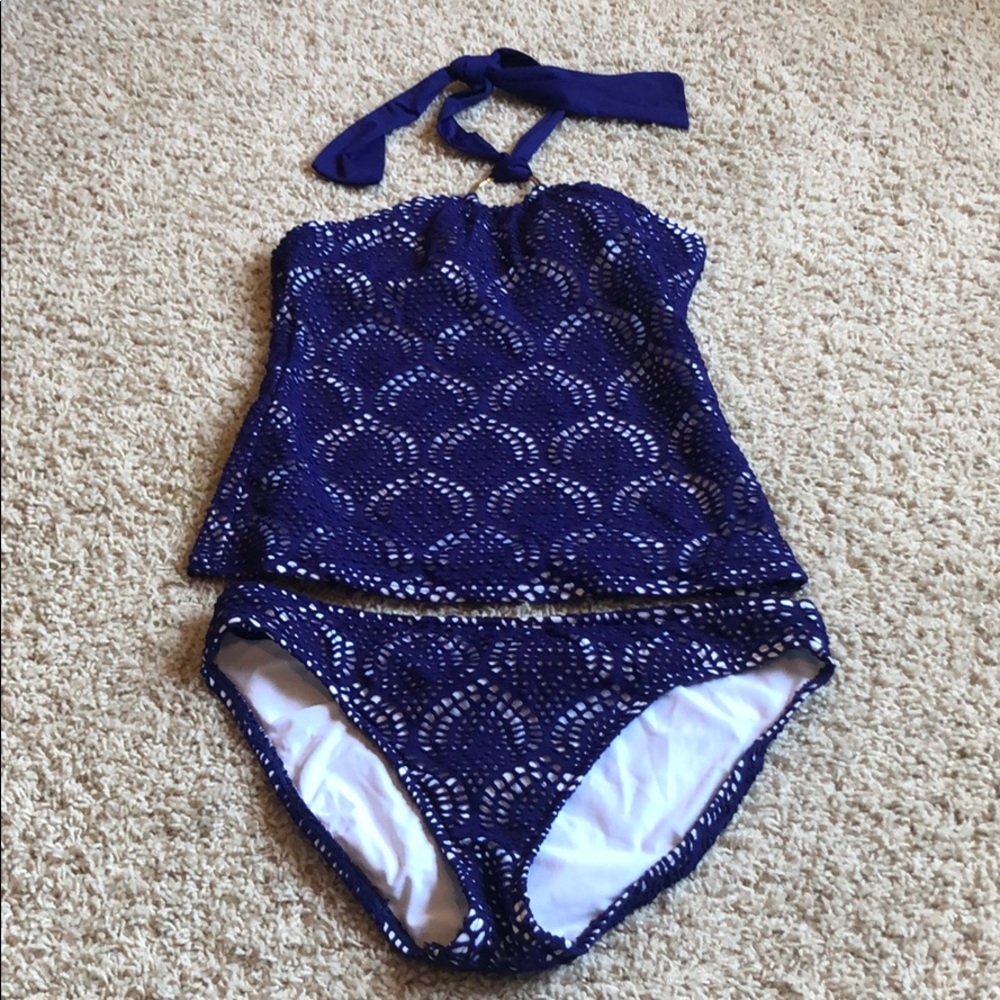 LA Blanca Tankini Swimsuit Purple Crochet